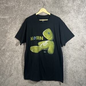 Korn Men’s Large Black Graphic Band T-Shirt Short Sleeve 100% Cotton Tee Music